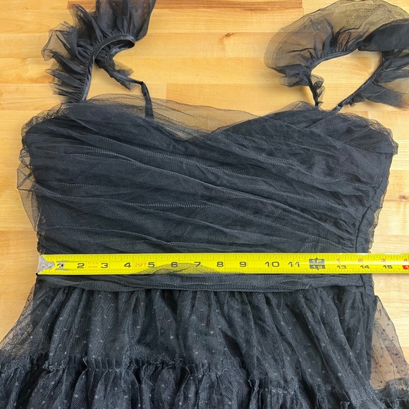 Lulus Black Swiss Dot Tiered Tulle Mesh Maxi Dress Ruffle Sweetheart Gown New L - Picture 10 of 11